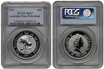 1997 Palladium Emu Bu in Coinslab PCGS